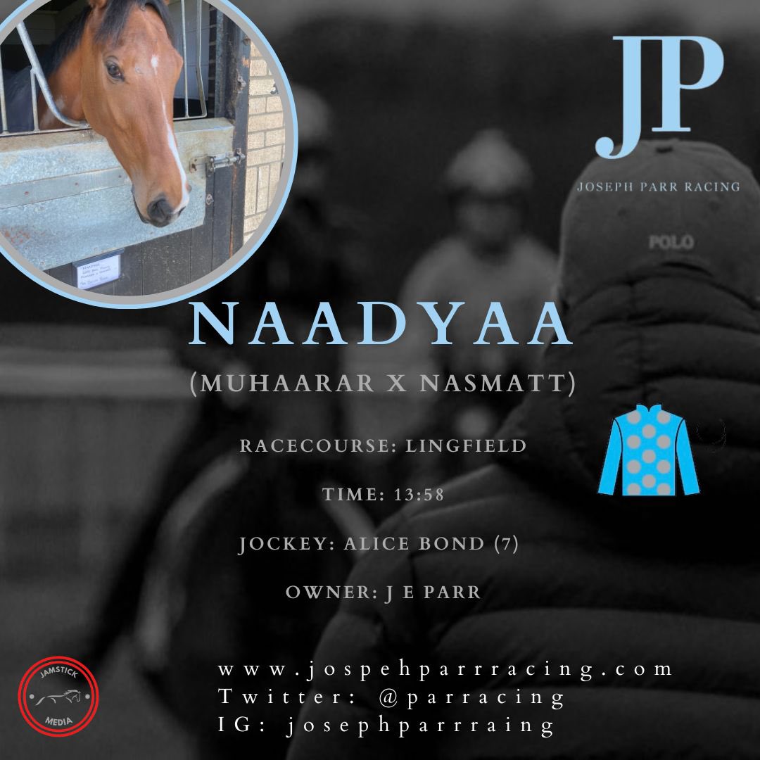 Naadyaa heads to <a href="/LingfieldPark/">Lingfield Park</a> today with our stable apprentice <a href="/Alicebond1515/">Alice Bond</a> taking the ride. Good luck to connections 🤞🏼 #JPracing <a href="/JamstickMedia/">Jamstick Media</a>