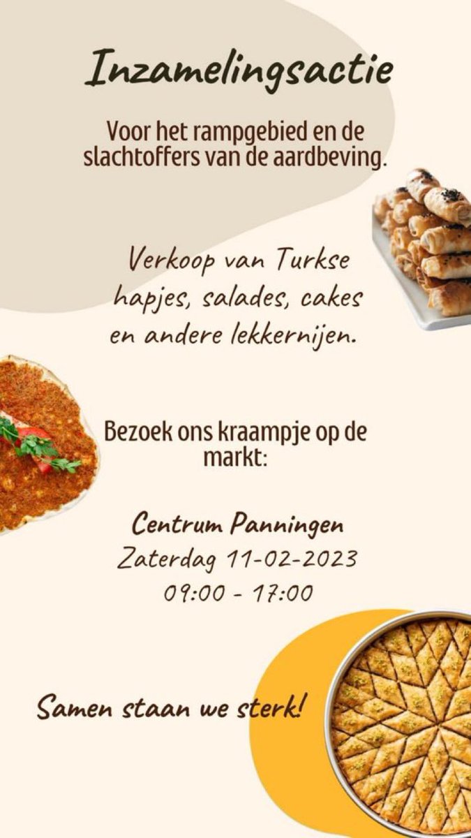 Zonnestraaltjes's tweet photo. In het zonnetje: vandaag op de markt in #Panningen lekkere Turkse hapjes kopen en daarmee hulp aan slachtoffers aardbeving mogelijk maken.

Super initiatief waarbij 3 collega’s van @agora077 #KrachtenBundelen 
@SinemKarakelle @betulerus Derya Ayar

#AgoraOnderwijs
#Buurtonderwijs https://t.co/SDzizFJJhO