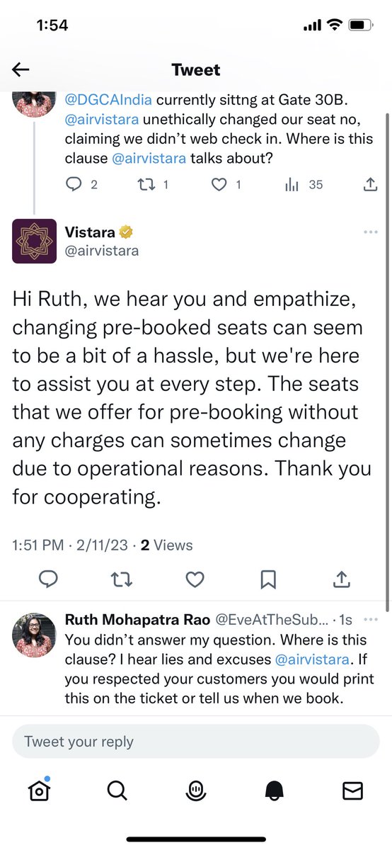 EveAtTheSuburbs's tweet photo. @airvistara lies and excuses. https://t.co/TqxpwFMfaq