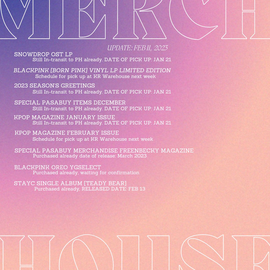 MerchHouse_'s tweet photo. Here's an extra love update from us before valentines π€π
#MerchHouseUpdates
Read below, kindly dm us for clarifications.
Thank you very much for always trusting us!
Have a lovely weekend Fam! π₯° https://t.co/Ksmvz7Vqsw