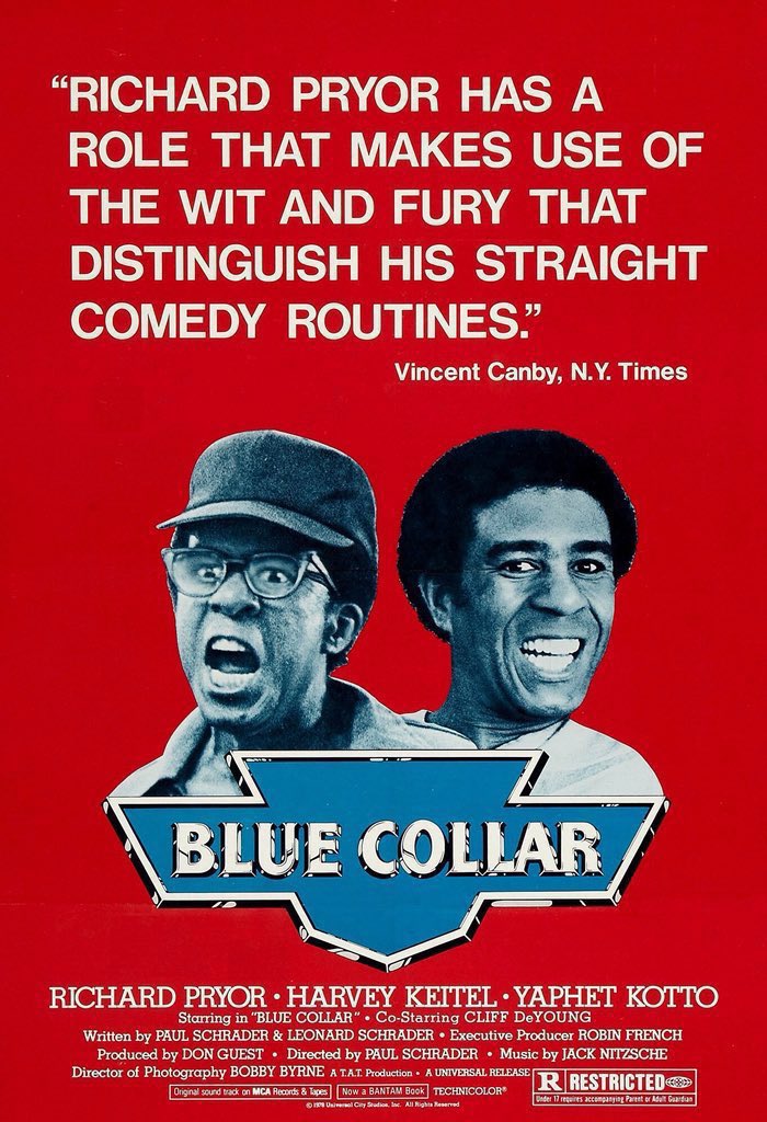 FilmNewsNos's tweet photo. 🎬MOVIE HISTORY: 45 years ago today, February 10, 1978, the movie ‘Blue Collar’ opened in theaters!
#RichardPryor #HarveyKeitel #YaphetKotto #EdBegleyJr #HarryBellaver #AromondHorace #GeorgeMemmoli #LucySaroyan #LaneSmith #CliffDeYoung #PaulSchrader https://t.co/6IwLjvYGwf