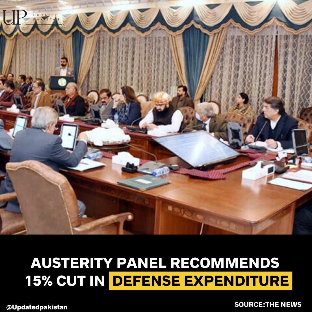 UpdatedPakistan's tweet photo. Austerity committee constituted by PM has recommended 15% cut in non combat defense expenditure and reduction of judges pensions by 50%
#PakistanEconomy #imfpakistan #PakistanEconomicCrisis #CaptainSafdar #Elections2023 https://t.co/fOFib0ON7H