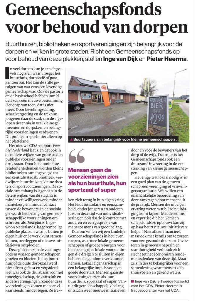 Als de laatste buurtsuper, sportclub of het dorpscafé verdwijnt doet dat wat met je dorp of wijk. Samenleven kan niet zonder. Daarom wil het CDA een nationaal Gemeenschapsfonds! <a href="/CDANH/">CDA Noord-Holland</a> #heelnederland #minderikmeerwij