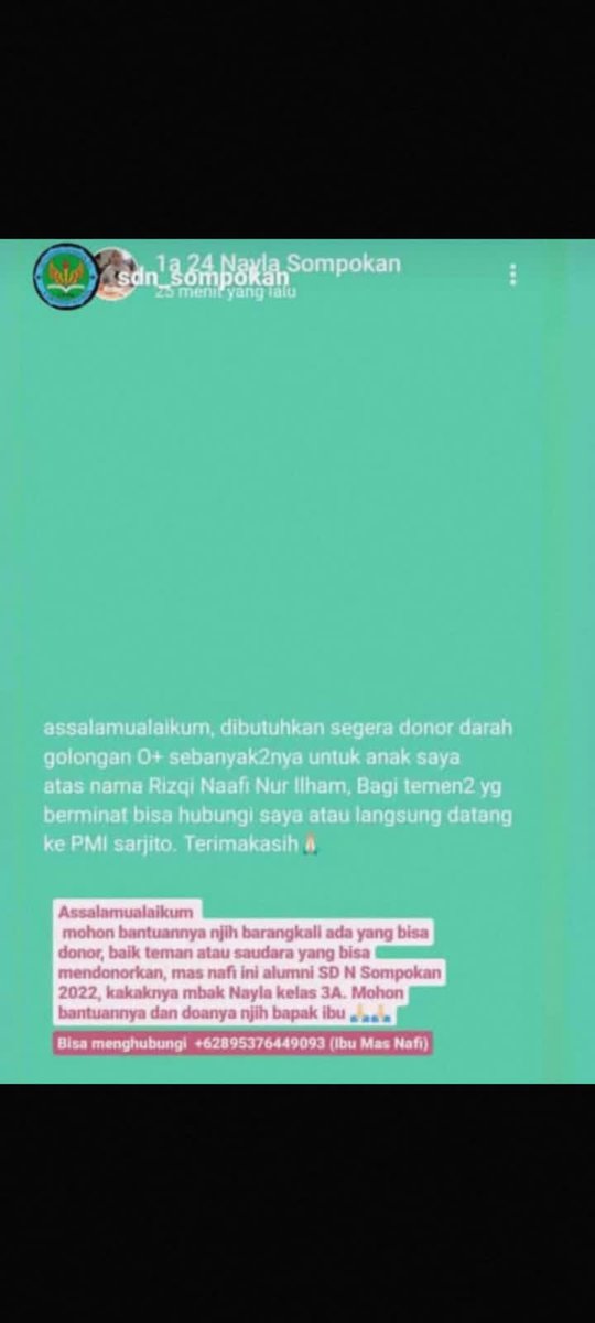 Upil_Jaran2's tweet photo. Dibutuhkan segera donor darah gol O sebanyak²nya untuk  Anak Yatim. Kondisi kepala tertusuk besi akibat kecelakaan, pasien Rizki rafi nul ilham Bin supriyanto (Almarhum). 
Mohon langsung datang UPTD RS SARJITO. 
Trmksh https://t.co/G5ou1NyUuJ
