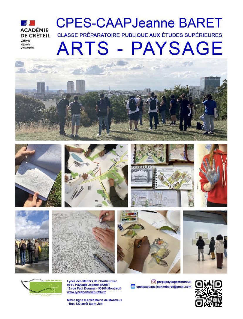 SICARTB's tweet image. 🚨🚨🚨Ne manquez pas ce matin la #JPO de la #CPESCAAP Art-Paysage du #Lycée Jeanne Baret de Montreuil @AcCreteil. Les #ClassePréparatoire #ÉtudesSupérieures #Artsplastiques sont publiques donc gratuites ! @education_gouv @igartsplastique @Ig_EAC_PhGalais @eduscol_AP @ArpCreteil