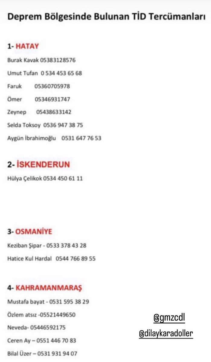 ercumenttv's tweet photo. Deprem Bölgesindeki illerimizde İşitme Engelli vatandaşlarımız ile iletişiminize destek veren İşaret Dili Tercümanlarının iletişim bilgileri @BabalaTv @ahbap @haluklevent @fatihaltayli https://t.co/KZKuPayxzX
