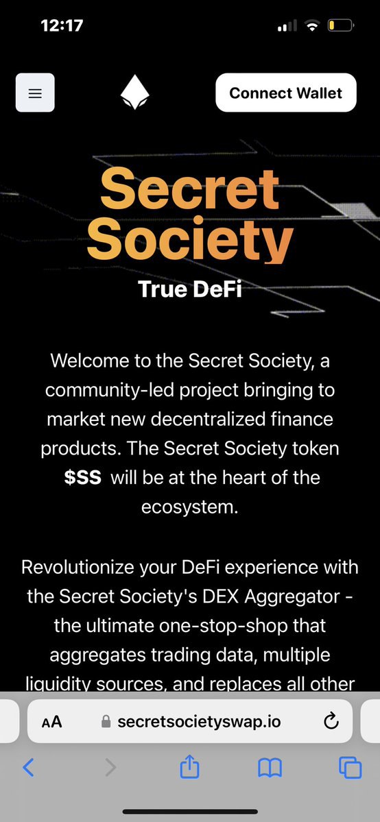 bullrunmaxi1's tweet image. @SSocietyToken #SecretSocietyToken 

Check this gem out,definitely a gem to add in your portfolio 
Check site SecretSocietyswap.io 

Utility gem 
#DeFiaggregator #trador #ETH $SUZUME $LCX