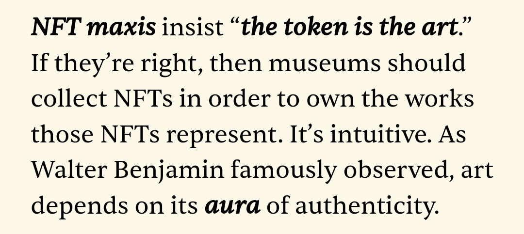 GM folks. In the context of @CentrePompidou accession of a great selection of NFTs, @brianlfrye's recent writing is prescient. As of now, neither the Punk nor the Autoglyph have moved wallet. I'd love to know if the token itself is being loaned, or if it is just the image.