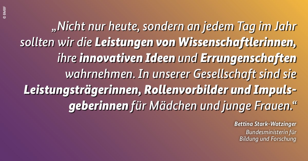 bmftr_bund's tweet photo. #Heute ist der internationale Tag der #Mädchen und #Frauen in der #Wissenschaft! Noch immer sind sie in der Wissenschaft unterrepräsentiert. Mit dem heutigen #Aktionstag möchten die @UN betonen, dass Frauen in der Forschung notwendig sind.#FraueninderWissenschaft @starkwatzinger https://t.co/OHCRzjSk2C