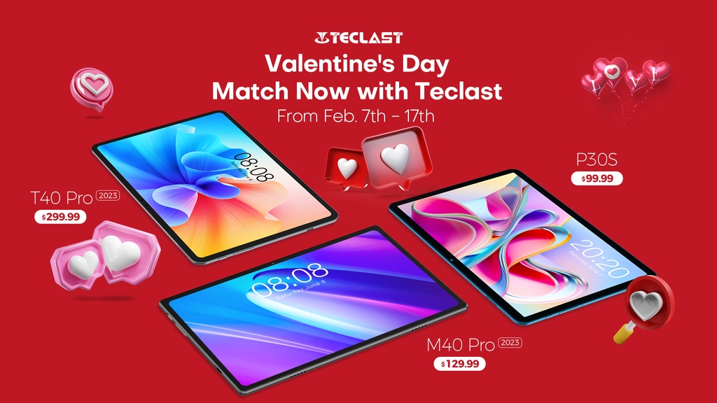 TeclastOfficial's tweet photo. Let our Valentine’s Day deals be the cherry on top of your love story!😘 Say ‘I love you’ with a gift from our catalog #T40Pro2023, #M40Pro2023, and P30S.
💝Gift Guide: https://t.co/z1g0J9dmkI
💞AliExpress Store: https://t.co/Bfb9sxHsAH
💞Amazon Store: https://t.co/80Kv6NVsUY https://t.co/1ovCGmPiff