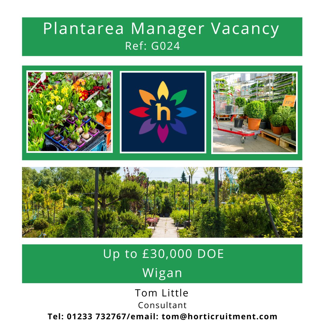 An exciting opportunity for an experienced Plantarea Manager to join a family run, independent garden centre near Wigan.

G024. To view the full job advert, please visit: horticruitment.com/job/horticultu…

#gardencentre #horticruitmentjobs #wiganjobs #jobsinwigan