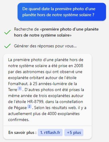 Loicus's tweet photo. 2/4 Bing Search se trompe comme Bard (un peu moins) sur la question à 100 milliards de dollars (MSFT -$100B) https://t.co/GYcb255IWQ