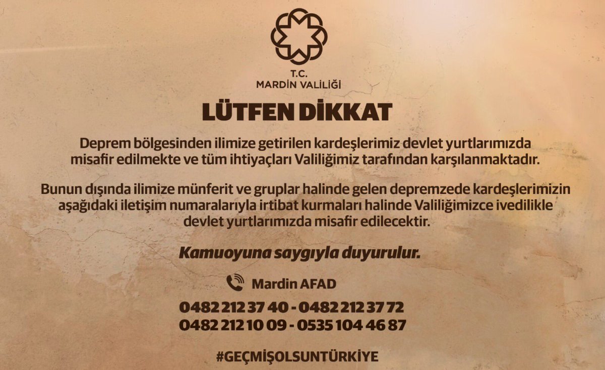 Mardin_Valiligi's tweet photo. DUYURU ❗️❗️ https://t.co/q9WnbmlNUA