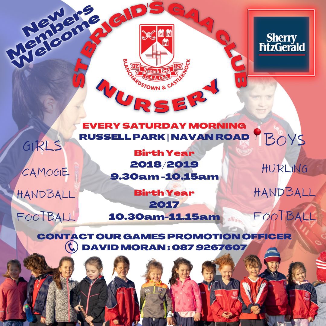 StBrigidsGAA's tweet photo. Club Nursery sponsored by @Sherry_Fitz on this morning for children born in 2017, 2018 and 2019. #blanchardstown #castleknock https://t.co/DPJKBsIAcg