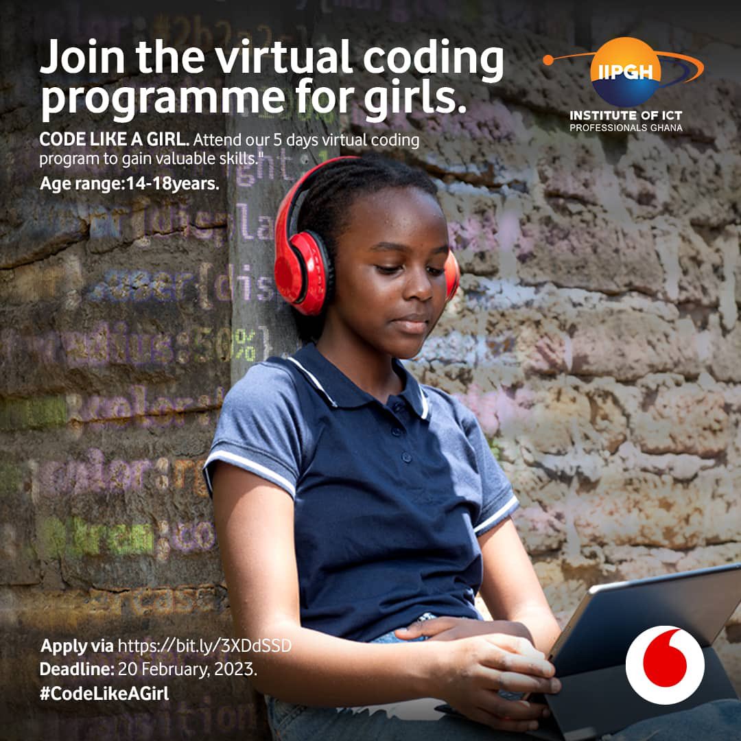 GiftyGo's tweet photo. Knowing how to code as a girl is a big plus! If you are between the ages of 14 and 18, register for Vodafone's virtual #codelikeagirl programme by visiting https://t.co/flCEax12Oz by February 20th, 2023. It promises to be a fantastic session. https://t.co/RDrpep1kBF