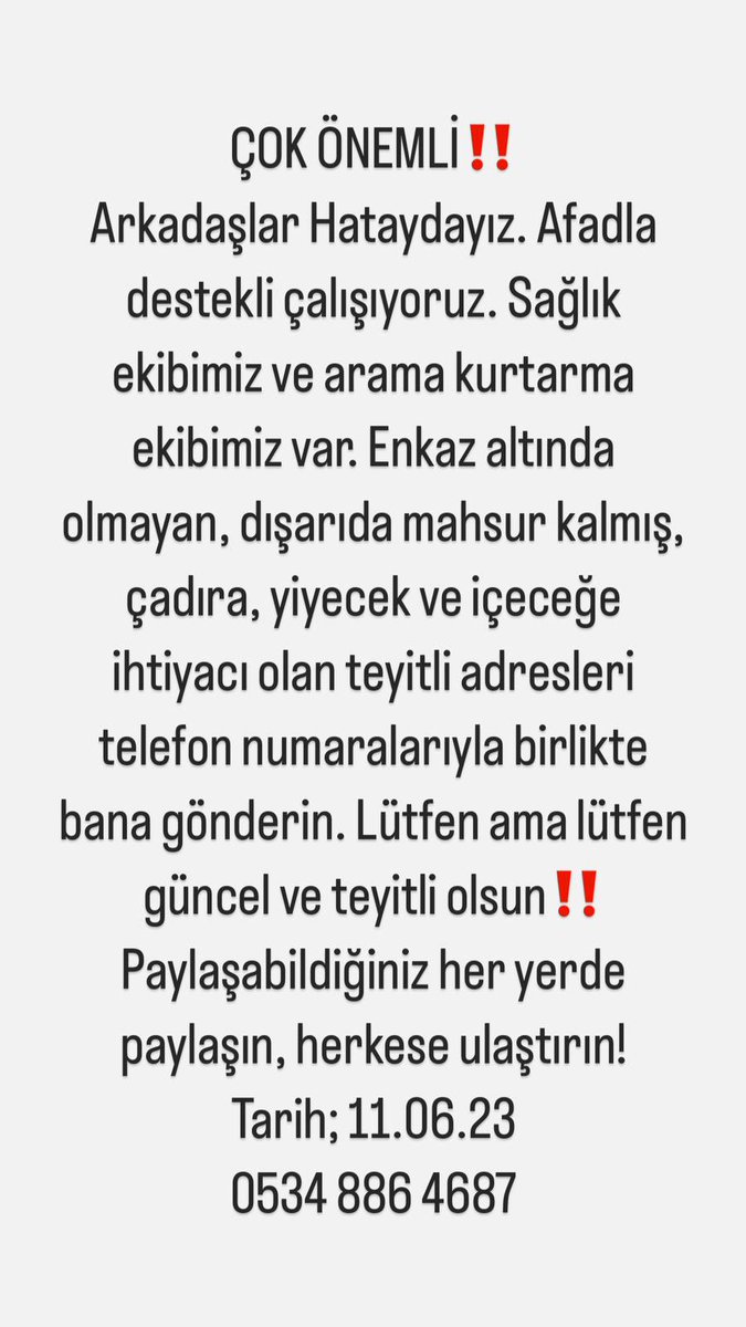 girlsareunicorn's tweet photo. ~~ TEYİTLİDİR LÜTFEN PAYLAŞALIM ~~

‼️‼️⚠️⚠️ Ekibin araç eksiği varmış. Ekibe araç desteği sağlanması durumunda yardım ekibi bölgeye daha fazla destek olabilecek. ‼️‼️⚠️⚠️ https://t.co/E5IOuA7j30
