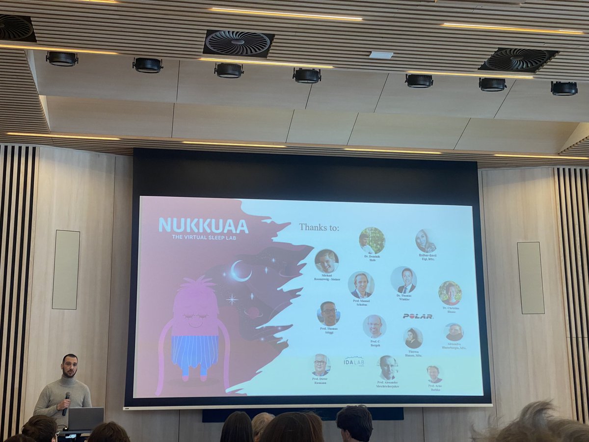 ImagingDk's tweet photo. The Sleep Lab team in Salzburg, PhD student Alexandra Hinterberger and PhD student Pavlos Topalidis @TpPavlos deliver the #Nukkuaa talks introducing the AI behind it as well as the improvement observed in insomnia patients who started using the digital app  #DKwinter #SleepSki https://t.co/a6ww2JqoL9