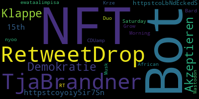 infokalyptisch's tweet photo. Trending in my timeline now: #NFT (2) #Bot (2) #RetweetDrop (1) #TjaBrandner (1) #Demokratie (1) #Akzeptieren (1) #Klappe (1) #httpstcoyoiy5ir7Sn (1) https://t.co/LETZ9wB4KT