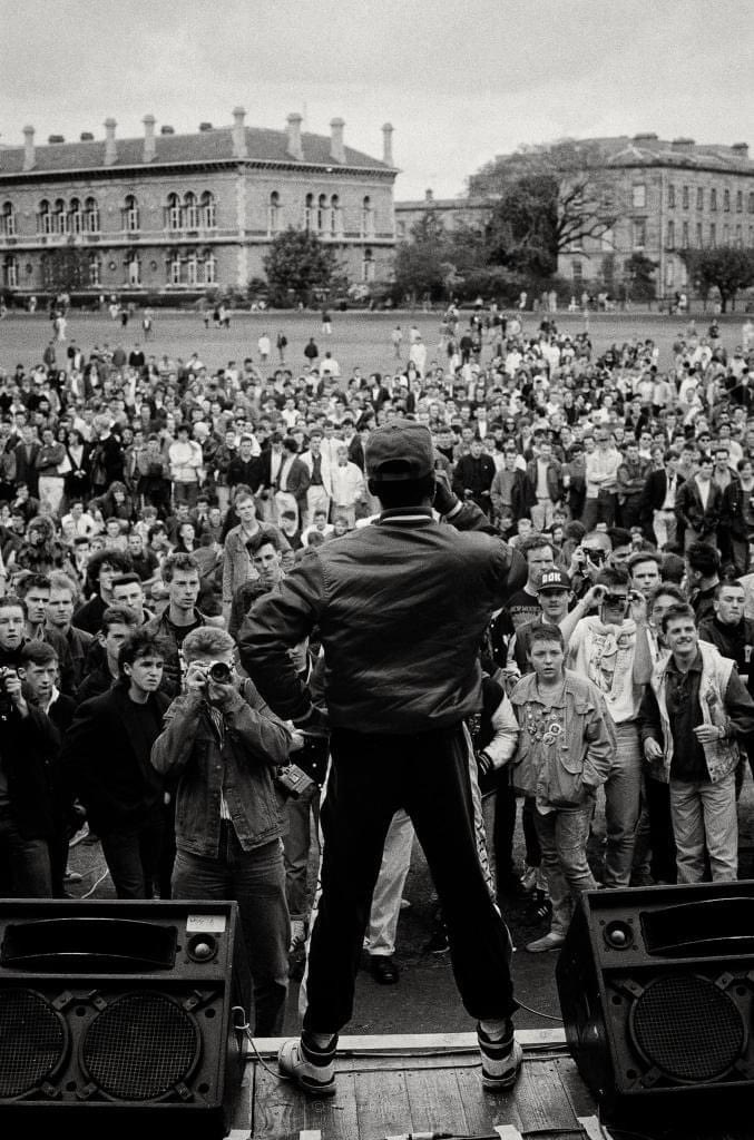 Public Enemy played a free lunchtime gig @ Trinity College, Dublin. May 1988.  

(Photo Credit: Trevor Butterworth, Classic Dublin Gigs)