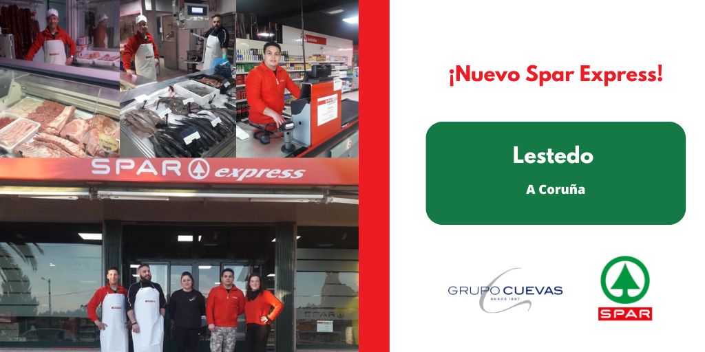 GrupoCuevas_'s tweet photo. ¡Bienvenido, #SparExpress #Lestedo! Desde ayer, el equipo formado por Ana, Felipe, Juanjo, Ángel y Laura ya está dando servicio en el 55 de la Avda. do Vinteseis, un nuevo SPAR con carnicería, pescadería, charcutería y frutería. ¡Os esperamos! #Boqueixón #ACoruña https://t.co/y70UsbwQmN
