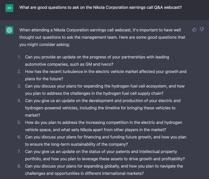 Next week the #Nikola Q&A platform for Q4 earnings opens: app.saytechnologies.com/nikola-corpora…

Here are some of my questions, what are yours? #NikolaCorporation #NikolaMotor $NKLA