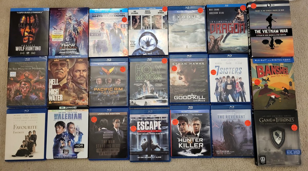 SamGorC's tweet photo. @Videomatica Reopening sale haul + previous haul.
#projectwolfhunting #inthemountainsofmadness #thefavourite #thor4 #hellorhighwater #valerian #whitehousedown #pacificrimuprising #manstandingnext #life #holymotors #escapeplan #exodus #goodkill #hunterkillter #invincibledragon https://t.co/tNt12YxC30