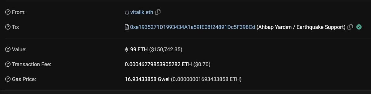 yigitkonur's tweet photo. @muratpak @VitalikButerin We are grateful to @VitalikButerin for donating +99 ETH to @ahbap's cryptocurrency wallet, which is worth approximately 150K$. 

We also thank @muratpak and the crypto community for their help in encouraging Vitalik to make the donation after the validation transaction. https://t.co/XT1A37PG3z