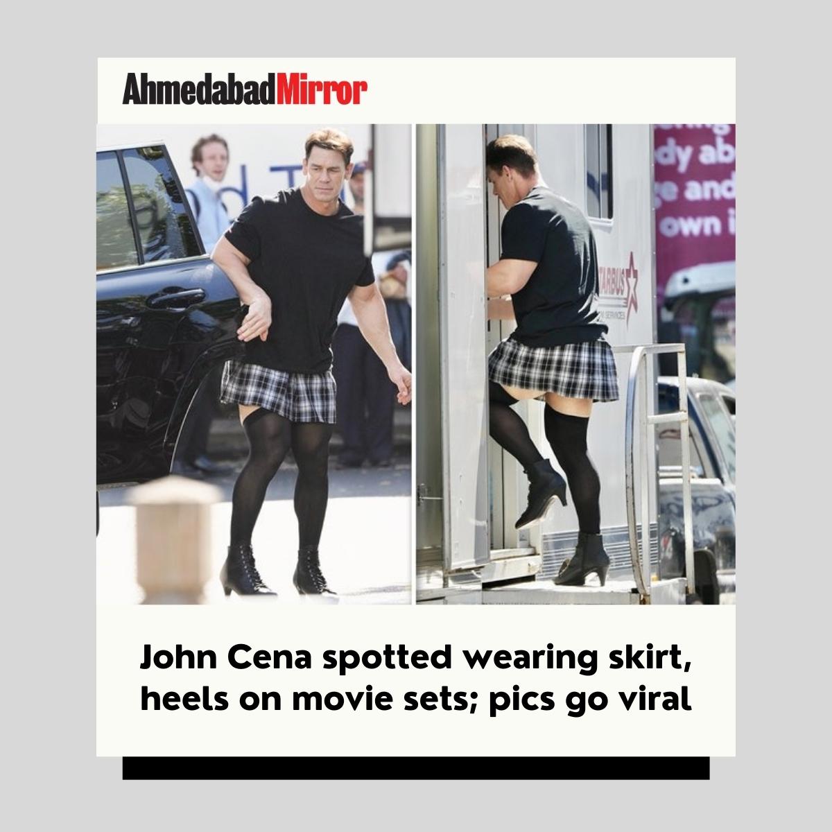 ahmedabadmirror's tweet photo. John Cena spotted wearing skirt, heels on movie sets; pics go viral
#Hollywoodactor #johncena #wwesuperstar #spoted #skirt #heels #socialmedia #upcomingmovie #Rickystanicky #comedy #announcement #new #viral #viralnews #ahmedabadmirror https://t.co/nf1IZqhvHv