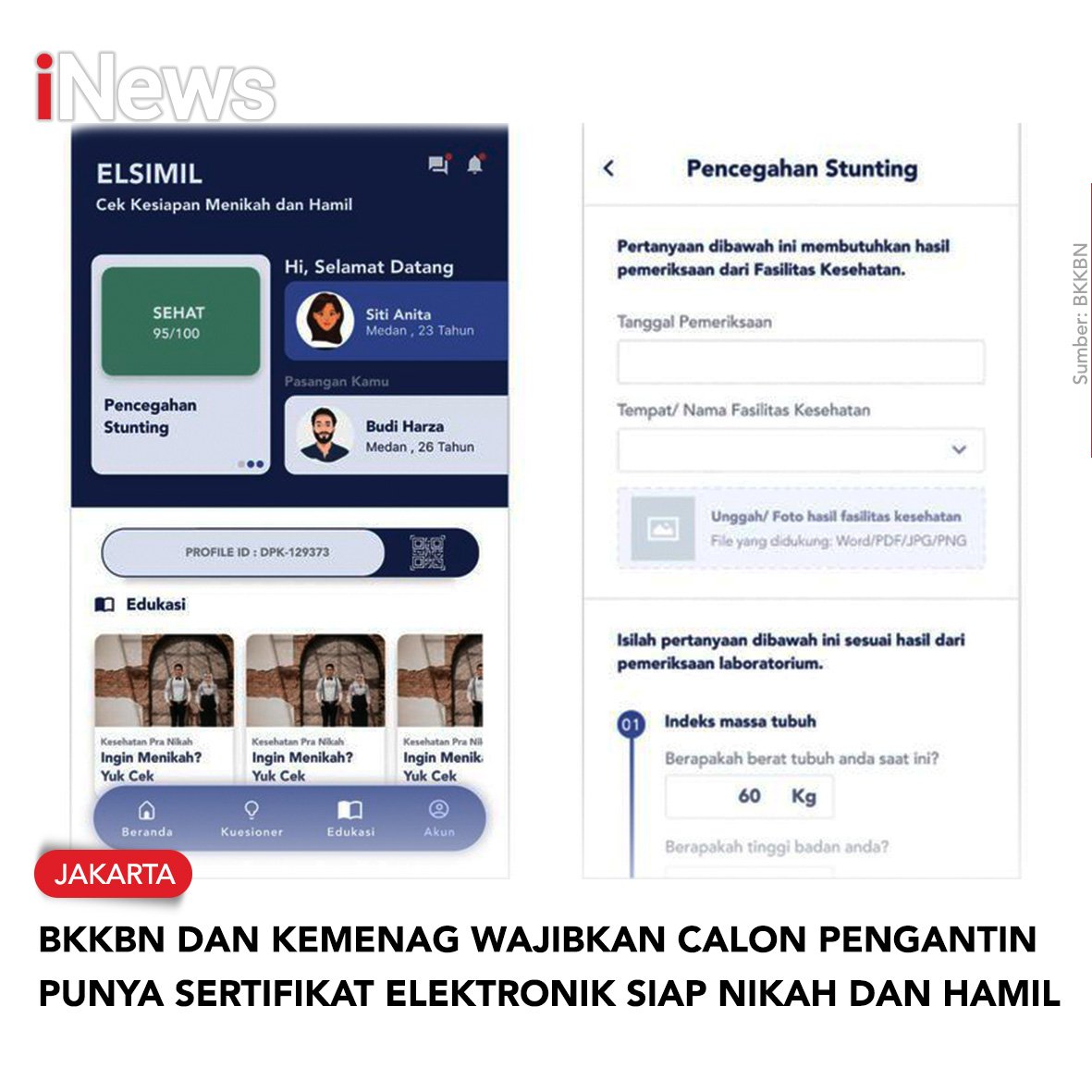 SeputariNews's tweet photo. Saat ini, calon pengantin diwajibkan memiliki sertifikat Elektronik Siap Nikah dan Hamil (ELSIMIL).
Sertifikat ini dikeluarkan oleh BKKBN bekerjasama dengan Kemenag. GIN
https://t.co/itAceHst6j
#iNews #ElektronikSiapNikahdanHamil #ELSIMIL #BKKBN #Kemenag #Pengantin https://t.co/LnnADaT0si