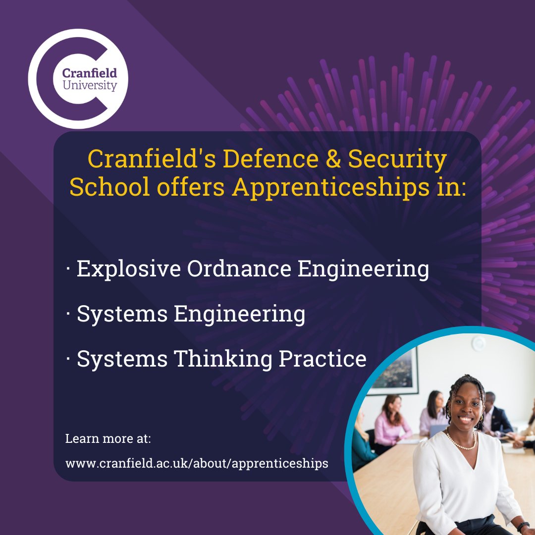CranfieldDefSec's tweet photo. If you're ready to develop your skills with a Level 7 Apprenticeship in Defence & Security, we offer a range of courses with high-quality of-the-job training.
Learn more below π
https://t.co/ldCCtTrEWT
#Defence #Security #CranfieldDefSec #Apprenticeships https://t.co/TAiyuaEdF2