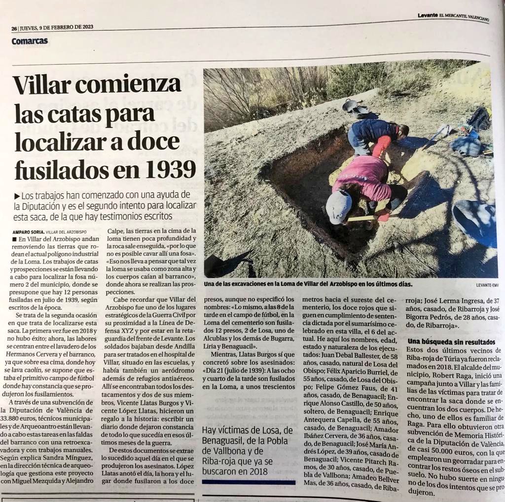 vicentgalduf's tweet image. Al Villar, a la Serrania, comencen els treballs per a intentar localitzar la fossa amb 12 assassinats en 1939...

Assassinats és la paraula exacta per a definir-ho... afusellament és el mitjà que empraren...
#Memòria #Dignitat #MemòriaDemocràtica

…w-levante--emv-com.cdn.ampproject.org/v/s/www.levant…