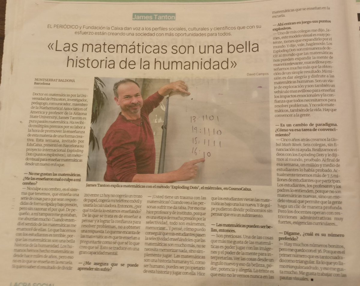 therfer's tweet image. En @elperiodico @jamestanton habla de la belleza de las matemáticas #explodingdots