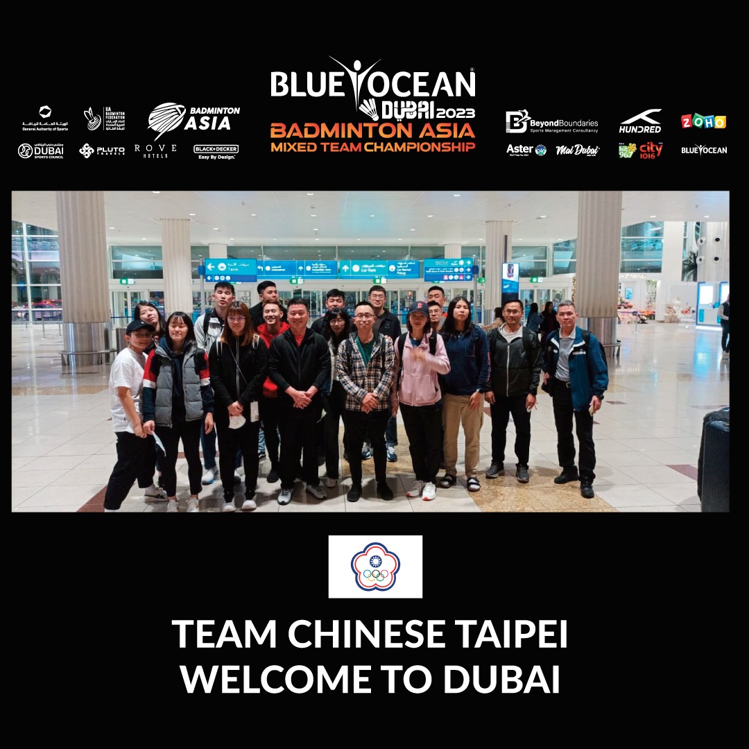 Our first batch of teams has arrived! We welcome the 14-member Chinese Taipei team to Dubai. 

Come and support your team at the Expo City-Dubai Exhibition Centre from Feb. 14. #3daystogo #BAMTC2023 #Dubai2023Badminton
dubai.platinumlist.net/event-tickets/…