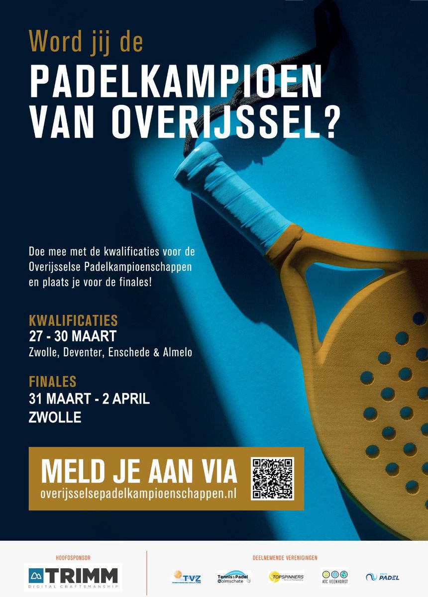 Heb jij je al ingeschreven? 26 maart tot en met 2 april de Overijsselse Padelkampioenschappen! Kwalificaties én de finaledagen bij <a href="/TVZ_750/">TVZ 750</a> ! Wees er snel bij, want VOL = VOL 🔥