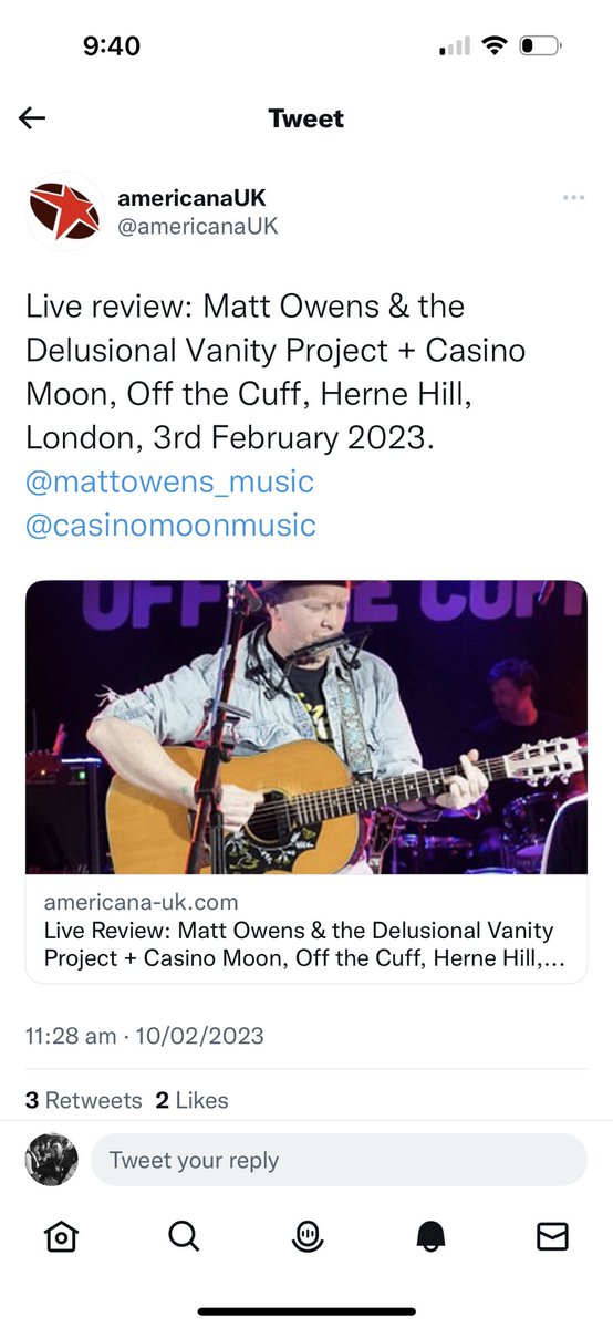 Thanks @americanaUK for the gig review with @mattowens_music at @OTC_Live 💙

#gig #gigreview #americanauk #folk #indiefolk