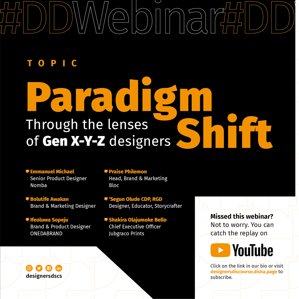 designersdscs's tweet photo. PARADIGM SHIFT: THROUGH THE LENSES OF GEN X-Y-Z DESIGNERS
Missed this webinar? Not to worry. You can now catch the replay on YouTube.
This webinar was mind-blowing, thought-provoking and enlightening.
#DDWebinar #designersdiscourse https://t.co/wvQiyRtMms