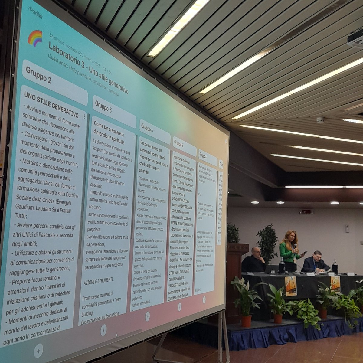 DRopelato's tweet photo. Convegno nazionale @CeiSociale a Palermo. Stiamo concludendo, sullo schermo il lavoro dei 13 gruppi, trasformativo: non siamo quelli arrivati mercoledì. Ci portiamo via un programma con una nuova viva radice spirituale. https://t.co/5X8TccX65x