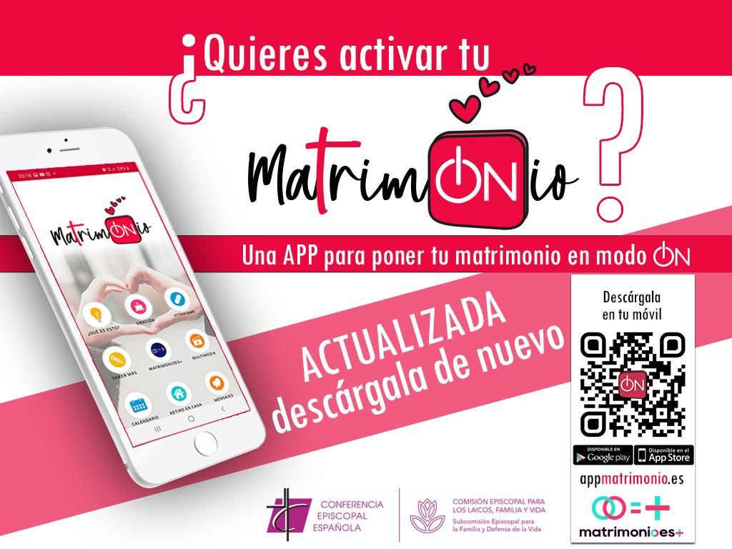 PFamiliarAvila's tweet photo. #Semanadelmatrimonio @PFamiliarAvila
En la APP «MatrimONio» se incluyen iniciativas para crecer en la vida matrimonial, una meditación diaria, diálogos conyugales de cine, vídeos con testimonios... y mucho más. https://t.co/t2eN1SSGgV https://t.co/dq3v2kL1dp