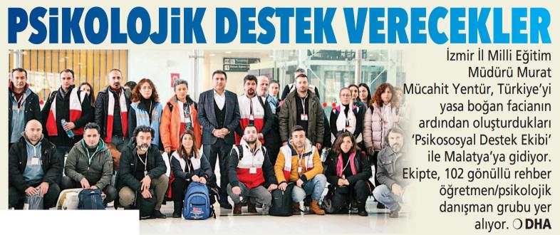 izmir_ilmem's tweet photo. Rehber Öğretmenlerimizden oluşan Psikososyal Destek Ekibimiz, İl Milli Eğitim Müdürümüz Dr. Murat Mücahit Yentür'ün liderliğinde #deprem bölgesi Malatya'da "Psikolojik İlk Yardım Desteği" verecek. https://t.co/bUhPPdKZnC