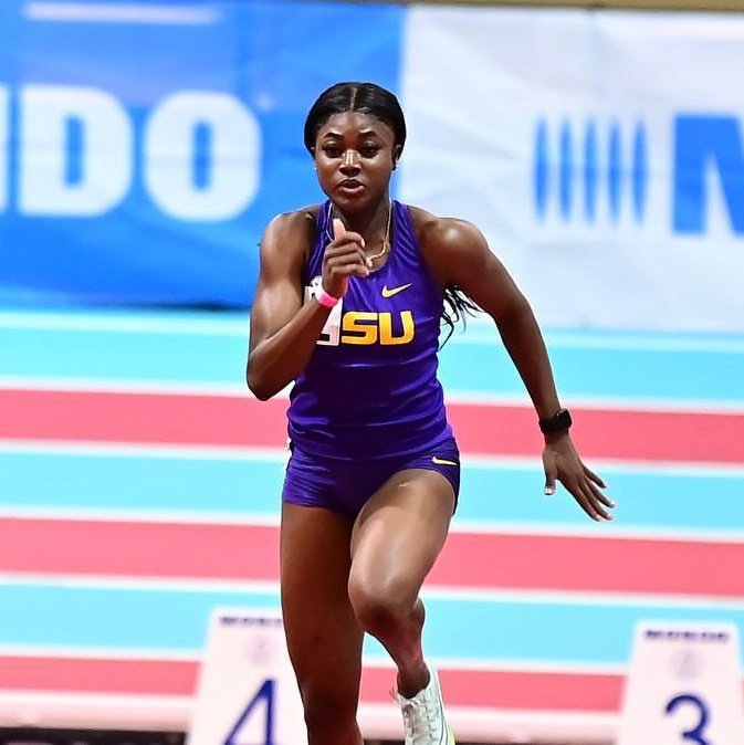 SOSNGR's tweet photo. A new 60m PB for Favour Ofili 👏🏽

She clocked 7.15s to finish 2nd in the 60m final of the Tyson Invitational at Fayetteville.

She finished just behind Talitha Diggs (7.143s) who won the race by only seven-thousandth of a second. https://t.co/fwDgVNwHS5