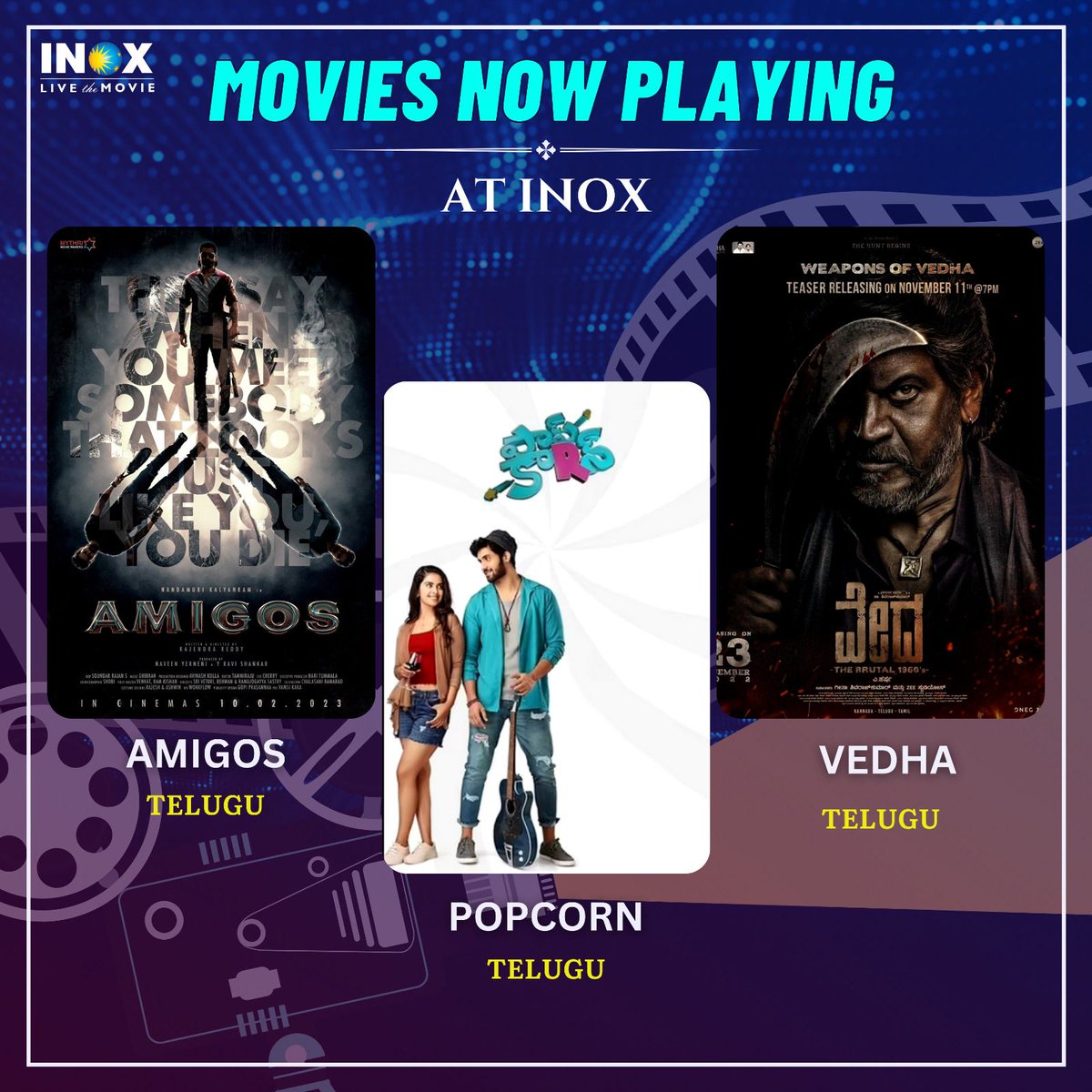 INOXMovies's tweet photo. #Amigos #Popcorn #ItsPureLove #CheddiGang #December24 #Christopher #Spadikam #Rupayi
#HondisiBareyiri #Lifeulsthene
#Bengaluru69 #LongDrive
#Uthamaru #ShivShastriBalboa
#TheTenant #Karma #Vash
#Dhishkyaoon #AalayMazyaRashila #JagguAniJuliet #Pili #VasanthaMullai #LiveTheMovie https://t.co/NRX8MwxcyU