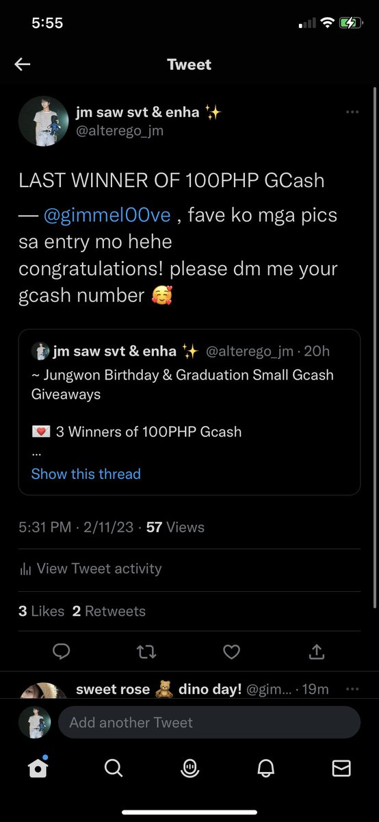 alterego_jm's tweet photo. SCAMMER ALERT! ‼️

please help RT and report the account. 

GRABE KAYO! 100pesos nalang po hindi niyo pinatawad 🤬 Sinisira niyo po purpose ng celebration mygosh! Sana po makatulog kayo ng maayos 😔

Sorry sa inconvenience sa part ng totoong winner! @gimmel00ve , will send po 🥺 https://t.co/DzLryya9kL