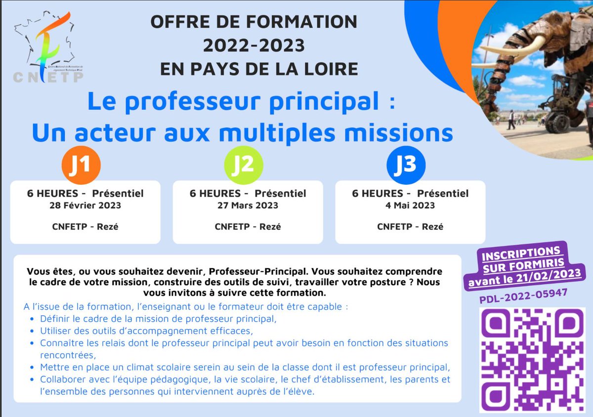 CNFETP_'s tweet image. 🛑 Le @CNFETP_  propose une formation à destination des enseignants qui souhaiteraient être formés pour exercer la mission de professeur principal en LP/LT avec @CheneAurelie
✅ Inscriptions sur le site de Formiris : formiris.org/formation/PDL-…
#profprincipal #lycéepro #lycéetechno