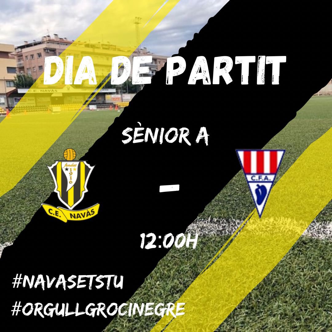 cenavasoficial's tweet photo. 🔔🔔🔔

ATENCIÓ, NOU HORARI DE PARTIT 
⏰*DIUMENGE 12 de febrer, a les 12h*

⚽️SÈNIOR A

📆 Jornada 19
🆚 @cfametlla1924 
🏆 Segona Catalana (2A)
🕔 12:00h
🏟 Municipal La Devesa de Navàs

#navasetstu 
#orgullgrocinegre https://t.co/qD1a6aMSZ9