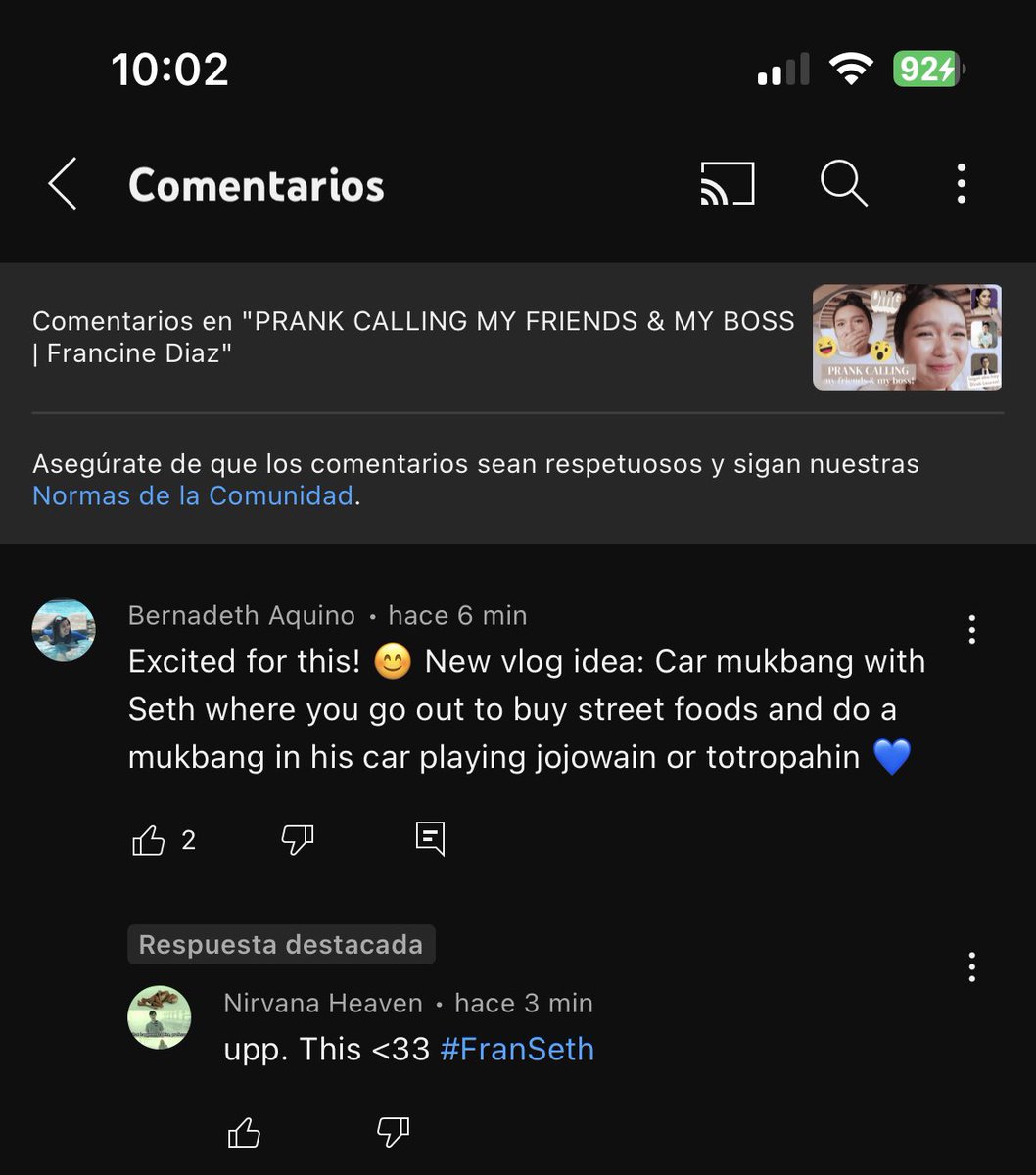 lizasoberanogil's tweet photo. #Franseth can you please like and reply to my comment in Chin's YouTube video coz I wanna see her and Seth do a car mukbang pls and tnx 💙 https://t.co/3m3EmR7iCc https://t.co/zD7tzP9OXK