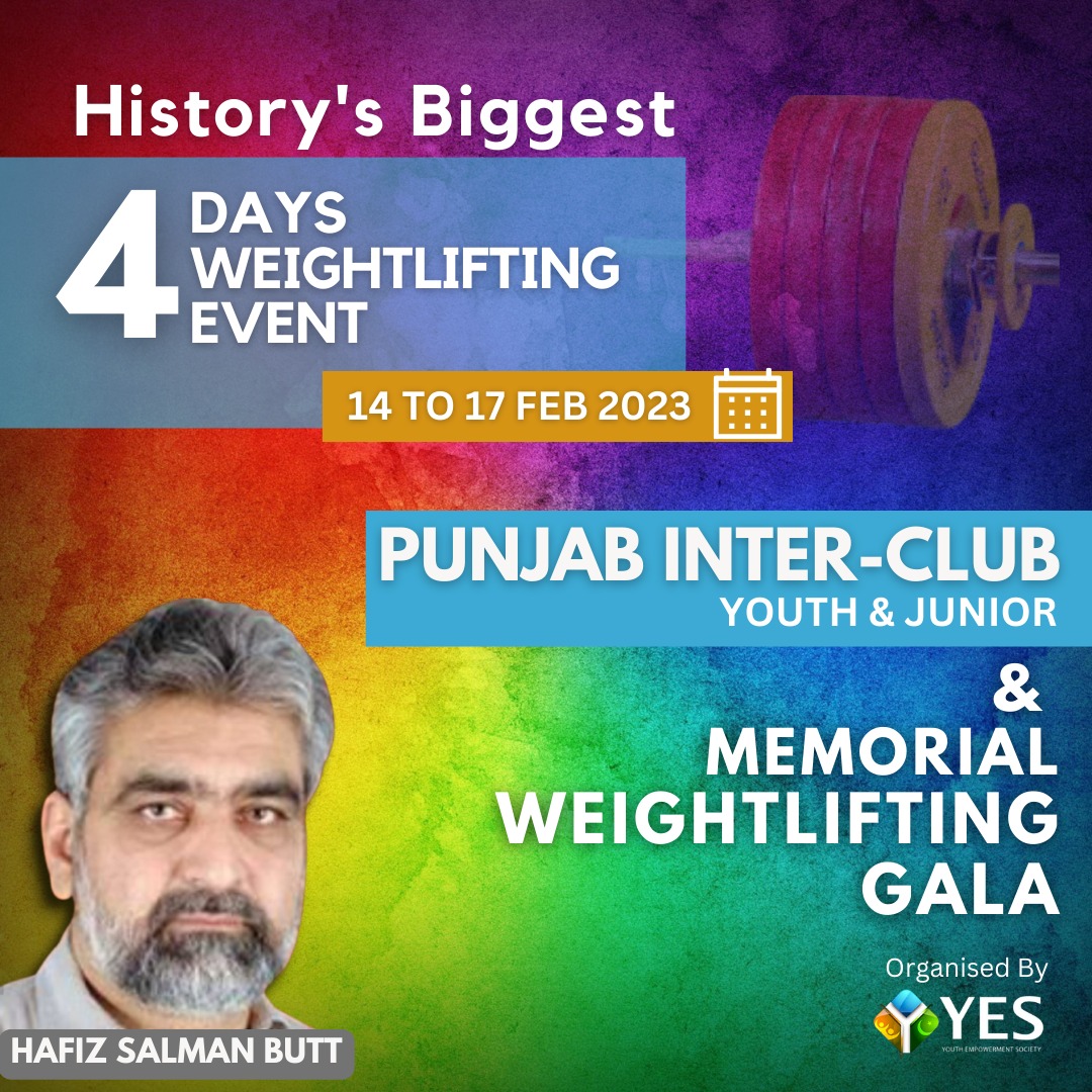 PakWLfederation's tweet photo. Punjab Weightlifting Association (PWA) in Collaboration with Youth Empowerment Society (YES) is organizing Punjab Inter Club Youth & Junior Weightlifting Championships.
February 14th to 17th
#pakistanweightlifting #pakistanfederation #weightliftingevent #punjabgames https://t.co/Ell9pHDo4N