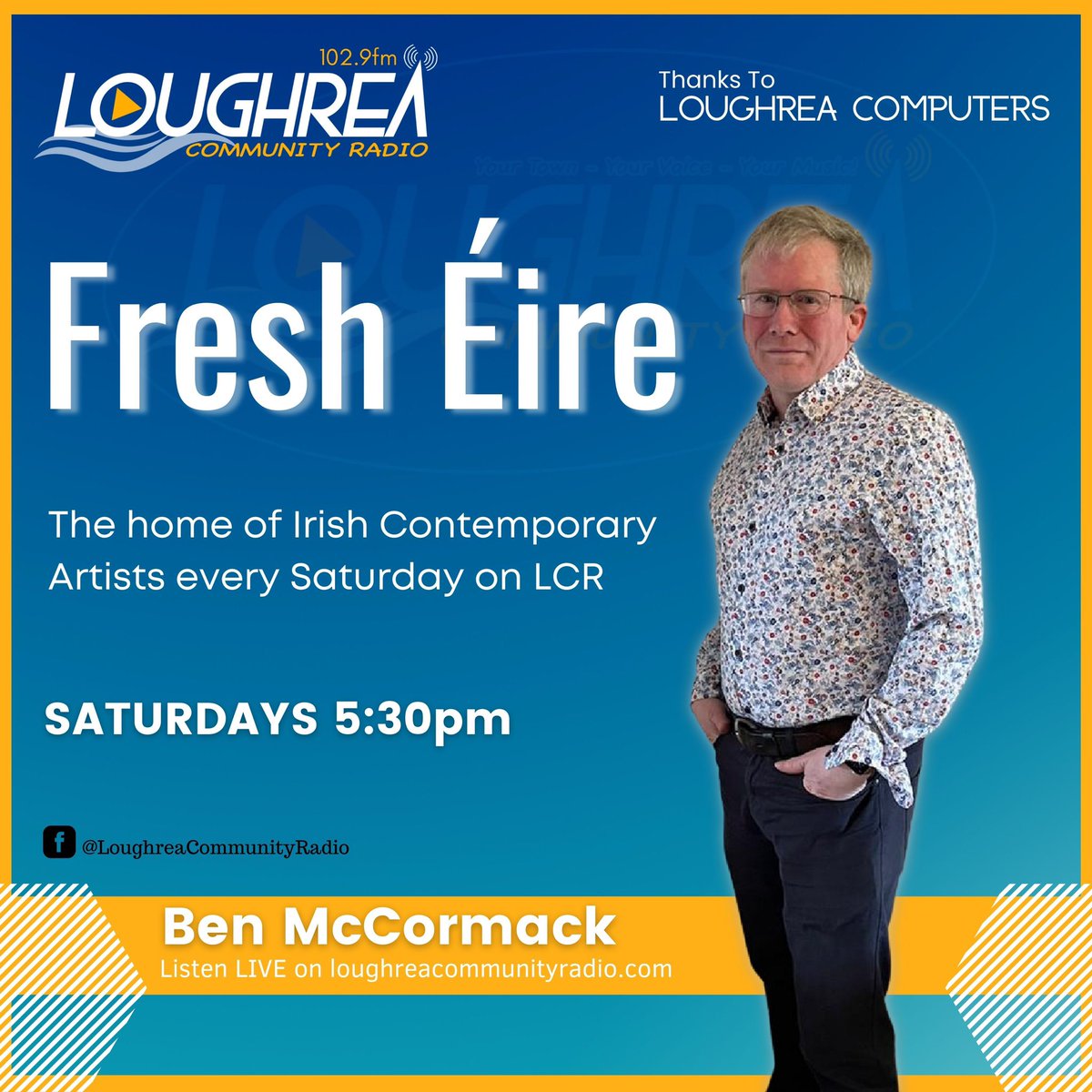 This week on Fresh Éire, Ben will be bringing you a fun filled show featuring brand new Irish music! ☘️ Tune in from 5.30pm this Saturday. Sponsored by Loughrea Computers @MccormackShow