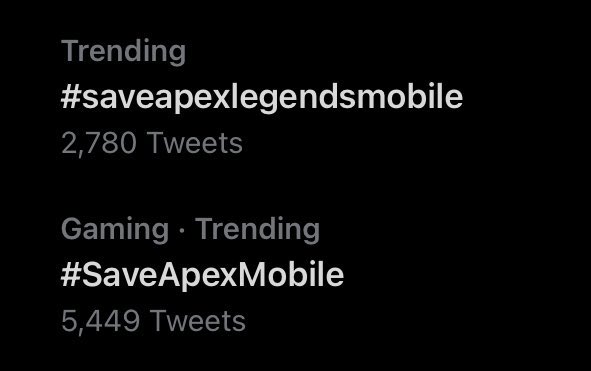 ImOwFromYT's tweet photo. This is what it means to be part of a movement! Thank you all 💪🏼

We have officially got both hashtags trending and we won’t stop here!

This should clearly show how much the game means to people and it shouldn’t be shut down less than a year after release 🙏🏼

#SaveApexMobile 🔥 https://t.co/wPKxPPC7yR