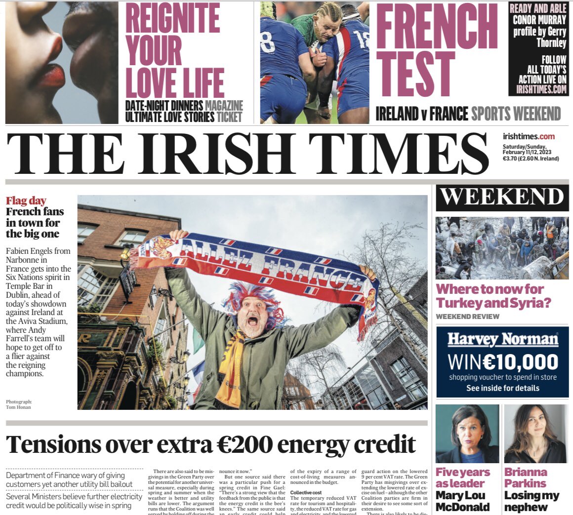 b_fitzsimons's tweet photo. Allez Irlande 😉 Tom Honan captures the mood in Temple Bar. Fabien Engels from Narbonne in France gets into the Six Nations spirit in Temple Bar in Dublin, ahead of today’s showdown against Ireland at the Aviva Stadium. @tom_honanphotos #IREvFRA https://t.co/R1OWHsokWQ