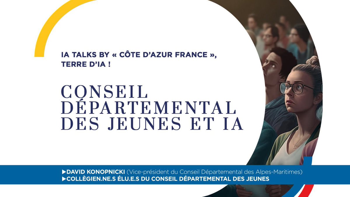 Maison_IA's tweet image. [#WAICF06 #IATALKS 🎙️] by « Côte d’Azur France » Terre d’IA !

🎒CONSEIL DÉPARTEMENTAL DES JEUNES ET IA avec⬇️
✔️ISABELLE GALY @Maison_IA 
✔️COLLÈGIEN-NE-S ÉLU.E.S DU CONSEIL DÉPARTEMENTAL DES JEUNES

Live sur notre chaîne YouTube : youtube.com/live/OtmLuswCa…